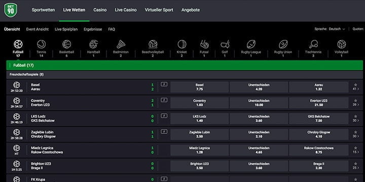 Bet90 Live Wetten