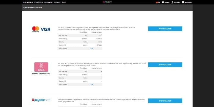 Neo.bet Zahlungsmöglichkeiten Neo.bet Zahlungsmöglichkeiten