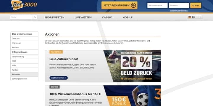 Bet3000 Aktionen