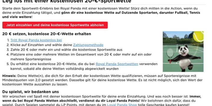Royal Panda Sportwetten Bonus