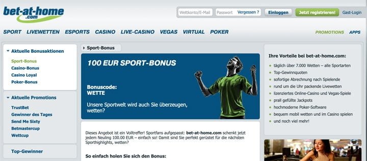 Bet at Home exklusiv Bonus