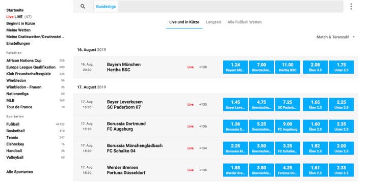 Wunderino Bundesliga Wetten