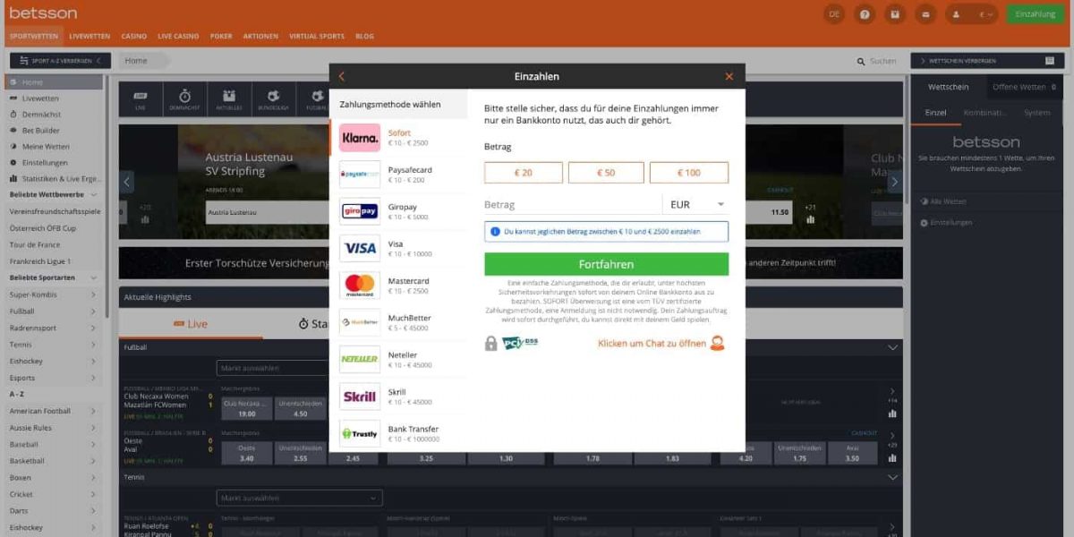 Betsson Zahlungen