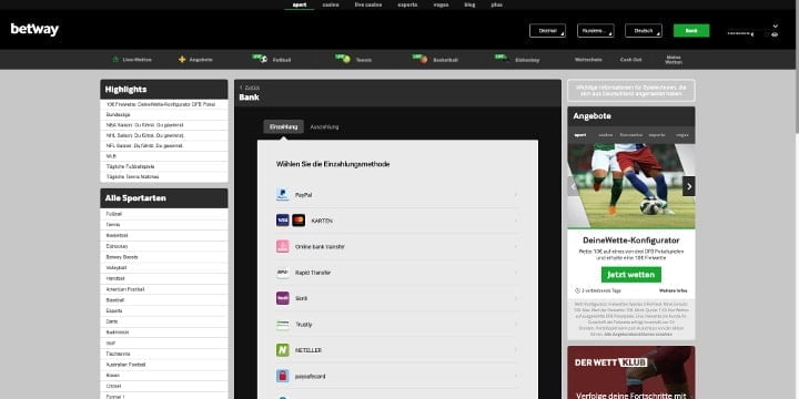 Betway Zahlungen