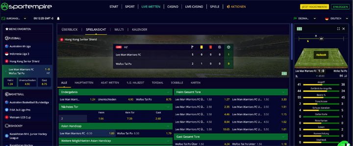 Sportempire In-Play Wetten
