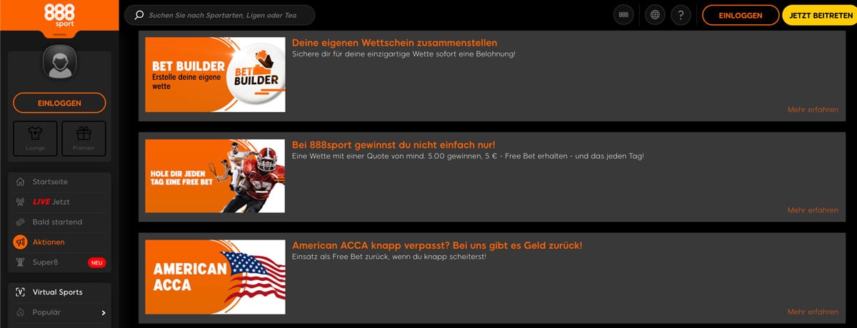 888 Sportwetten Bonus Aktionen