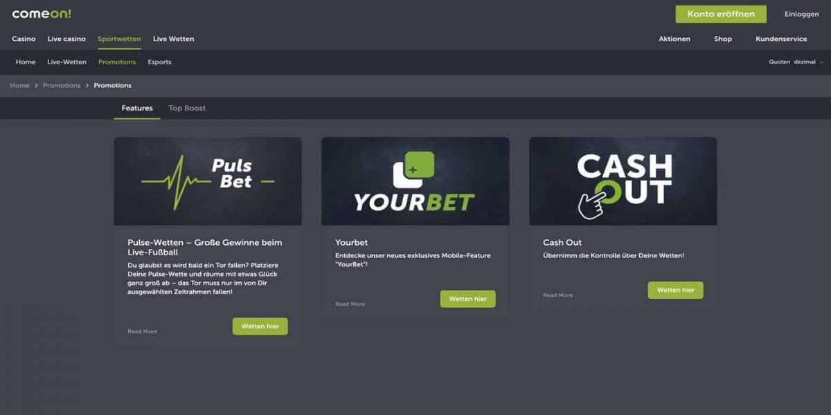 Comeon Sportwetten Bonus Aktionen