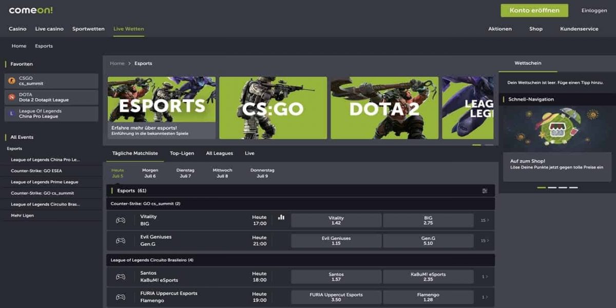 Comeon eSports Wetten
