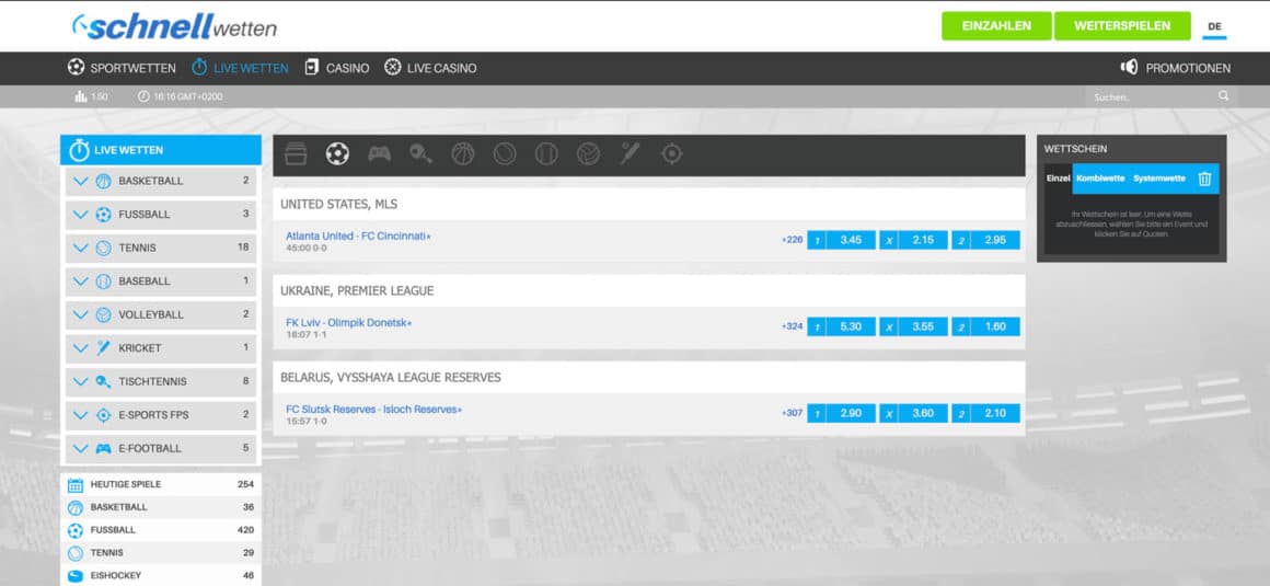 Schnellwetten Live Übersicht