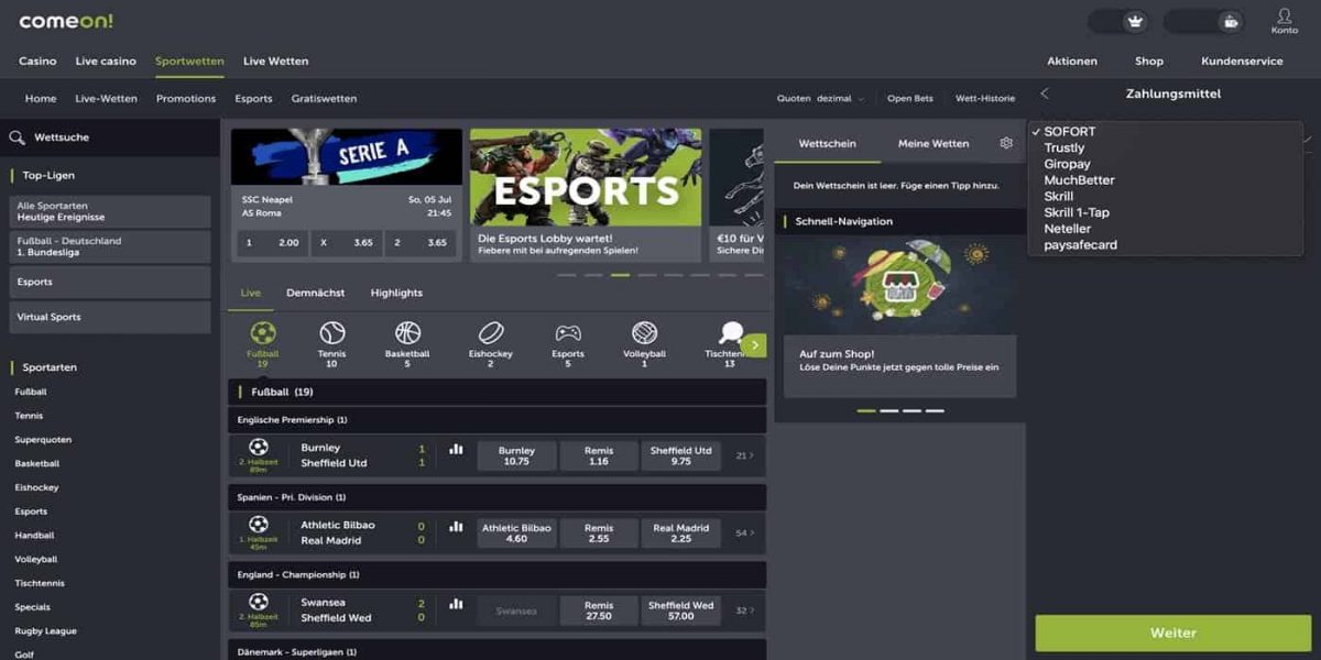 Comeon Einzahlungen Comeon Sportwetten Zahlungen