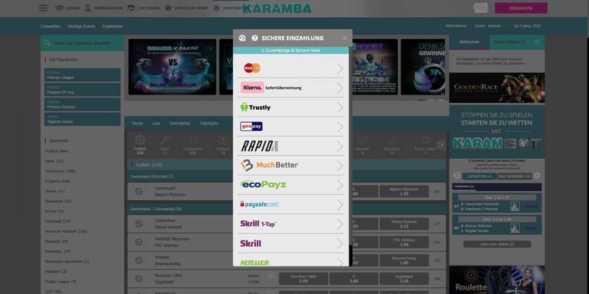 Karamba Sportwetten Zahlungen