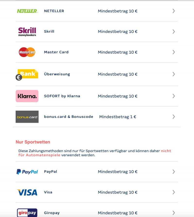 Merkur Sports Zahlungen