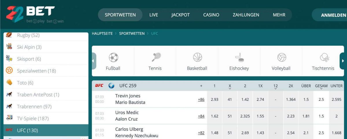 22Bet UFC Wetten