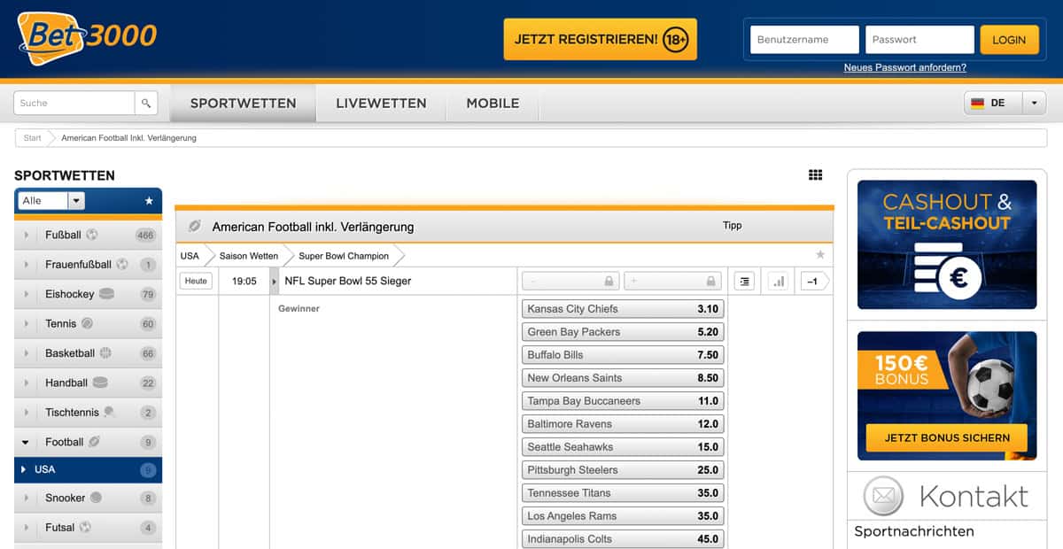 Bet3000 NFL Wetten