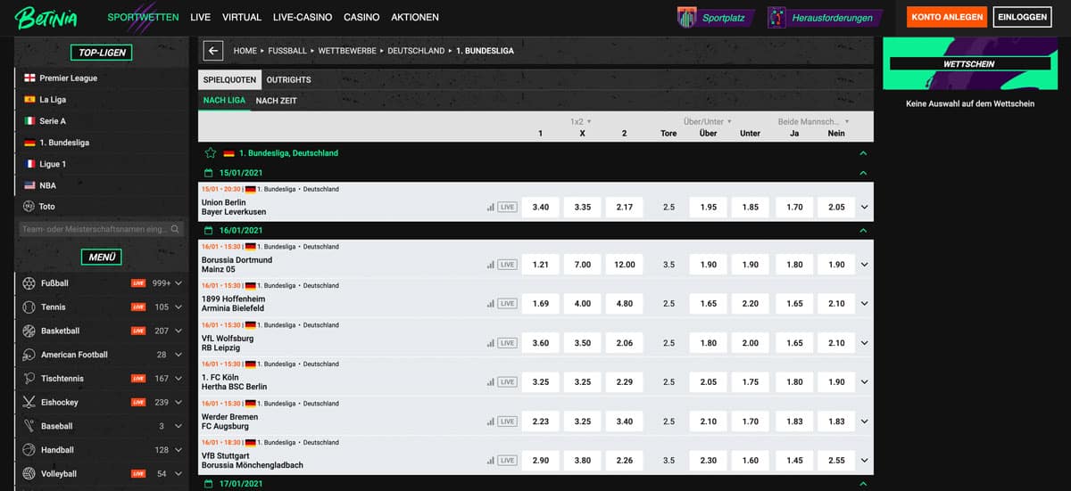 Betinia Bundesliga Wetten