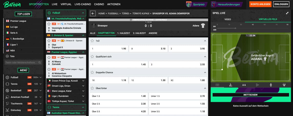 Betinia Live Wetten