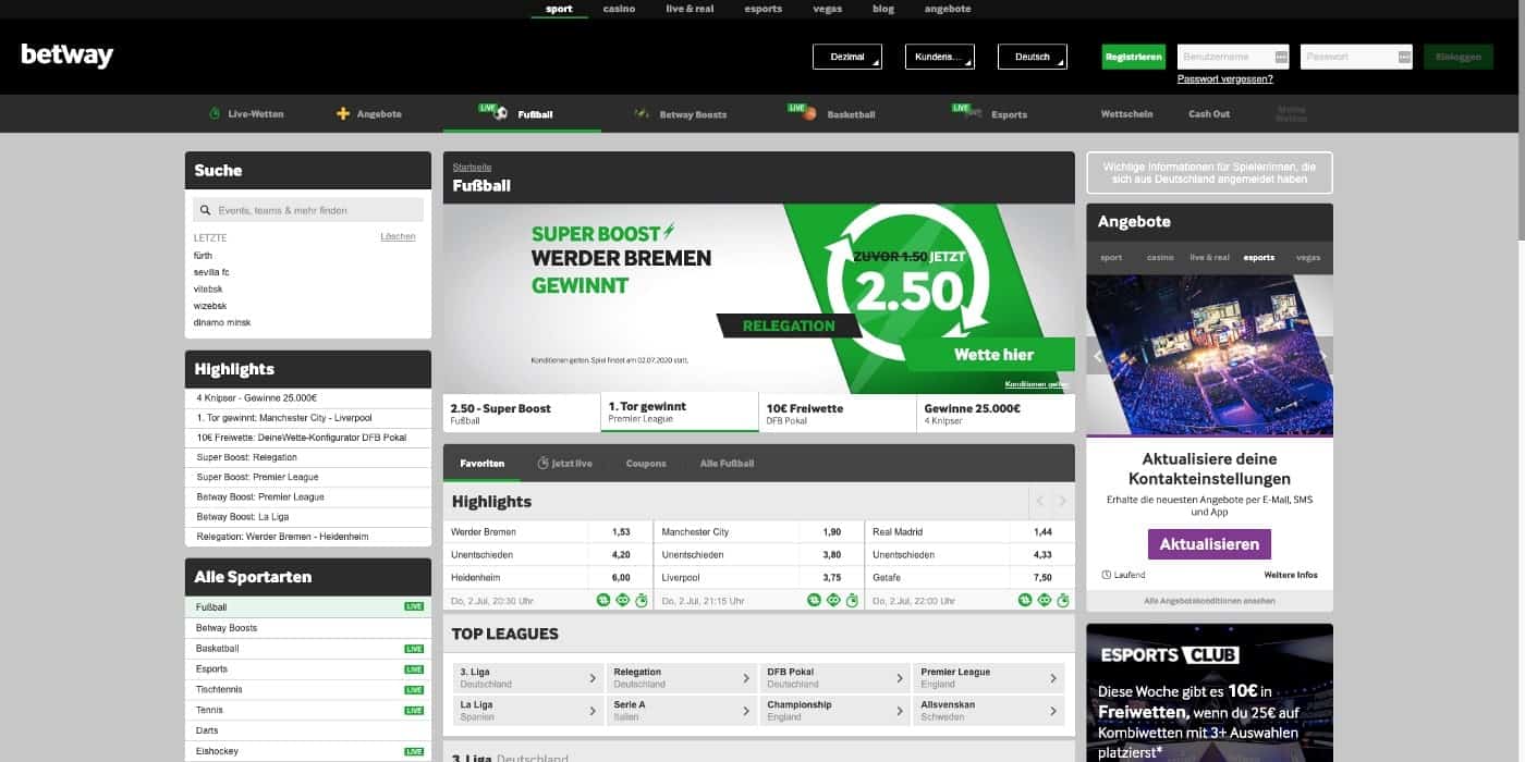 Betway Fußball Wetten