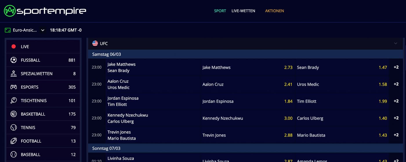 Sportempire UFC Sportwetten
