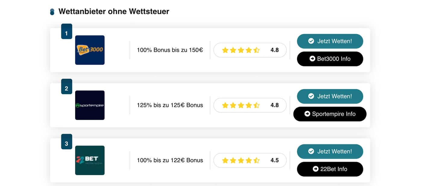 Wetten ohne Steuer