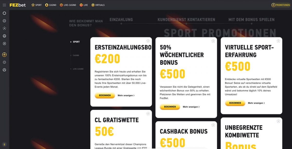 FEZbet Sportwetten Bonus Aktionen