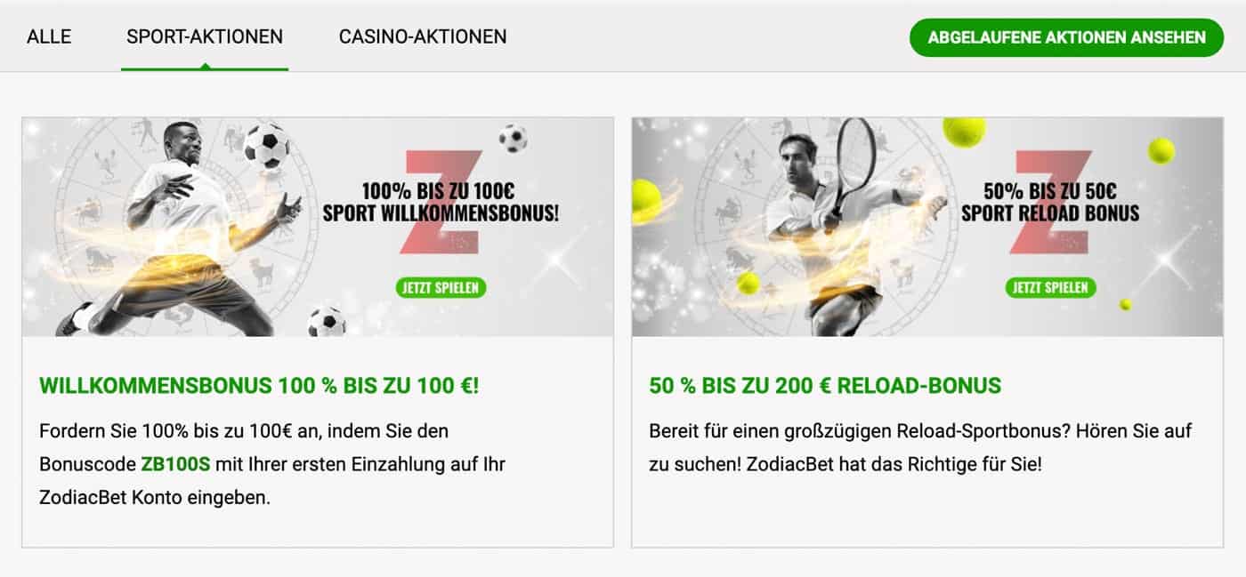 Zodiac Bet Bonus Aktionen