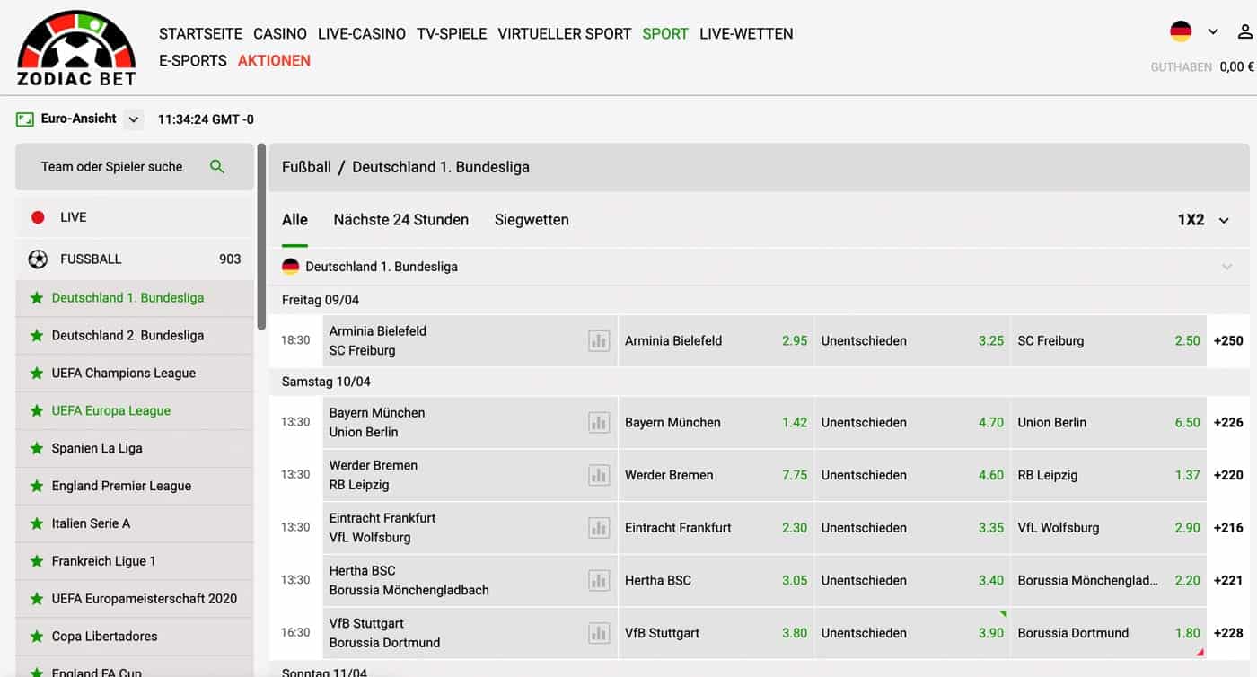 Zodiac Bet Bundesliga Sportwetten