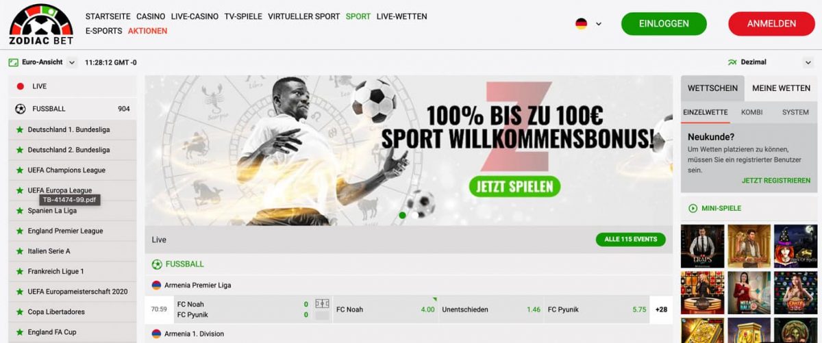 Zodiac Bet Sportwetten