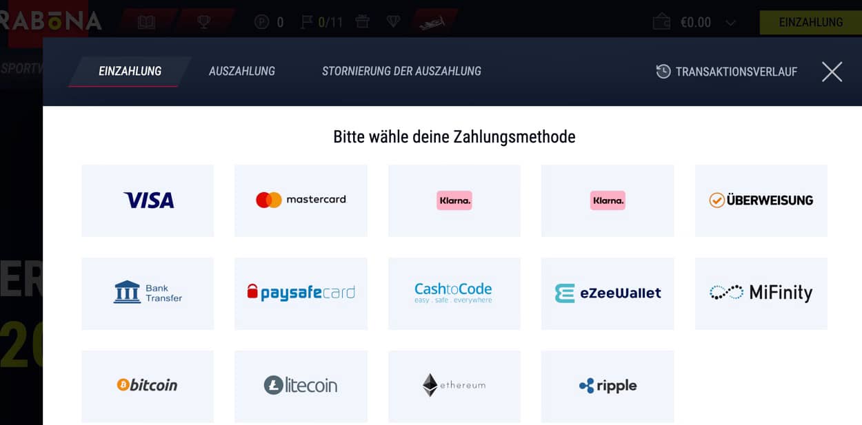 Rabona EInzahlungsmethoden
