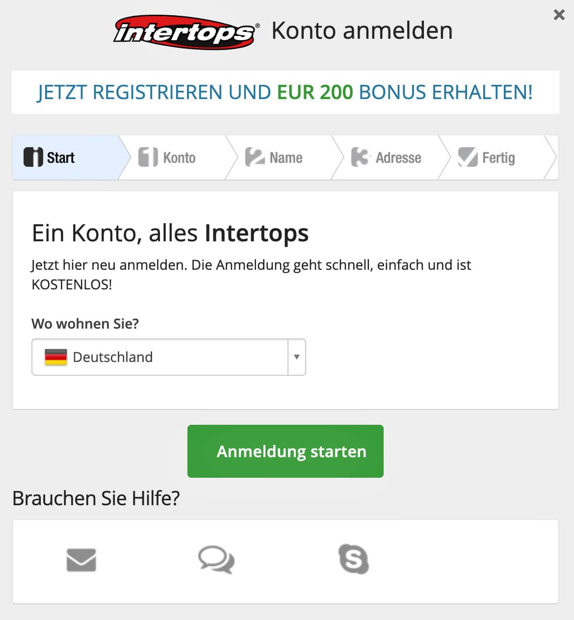 Intertops Registrierung