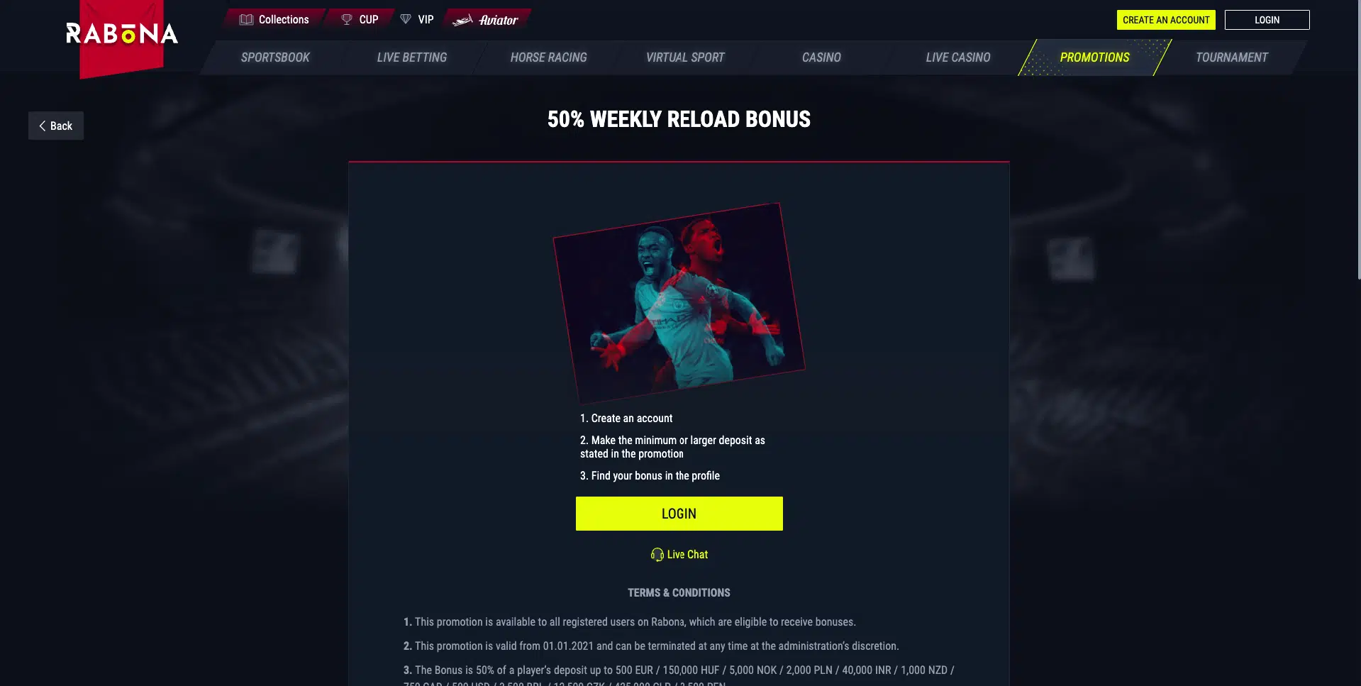 reload rabona bonus