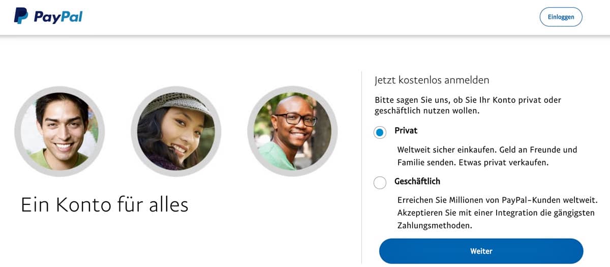 Paypal Anmeldung