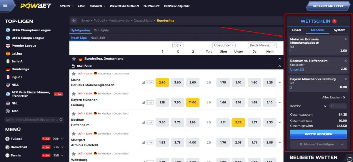 Wetten über Powbet