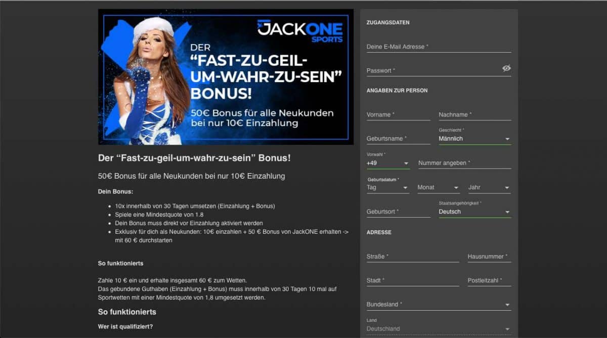 Jackone Anmeldung