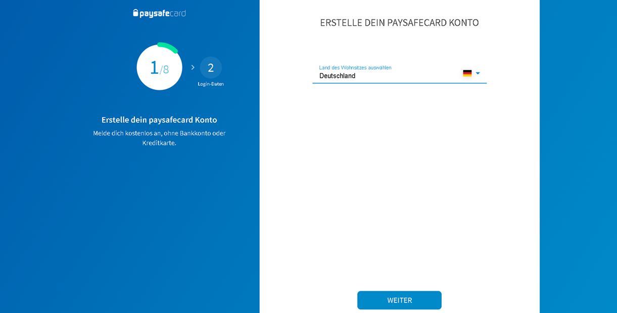 Paysafecard-Registrierung