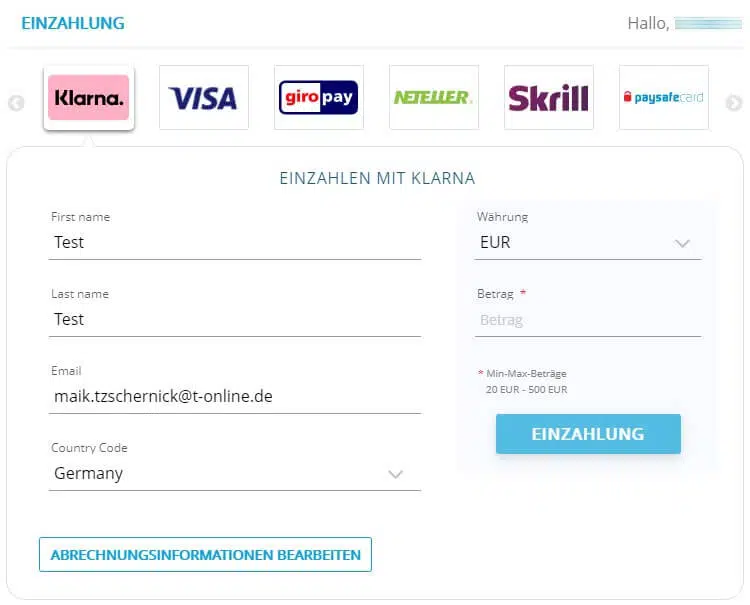 select einzahlung