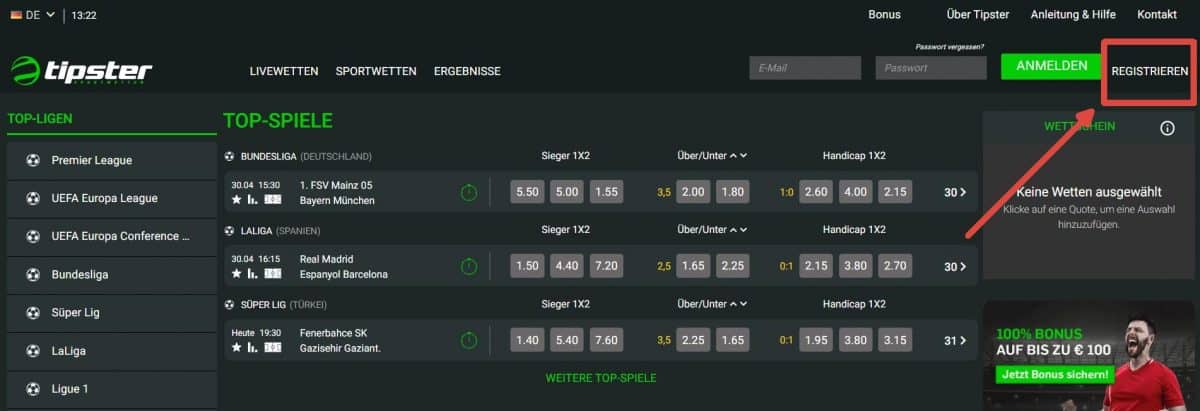 tipster anmeldung