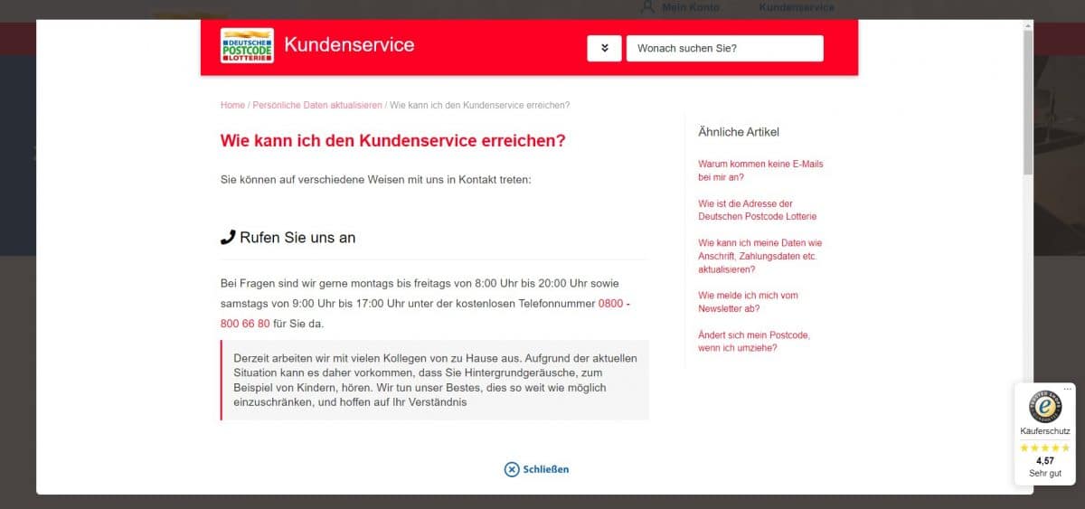 postcode lotterie kundenservice
