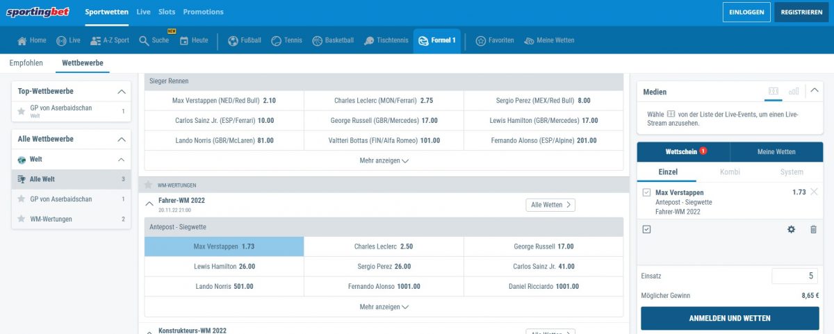 sportingbet formel 1