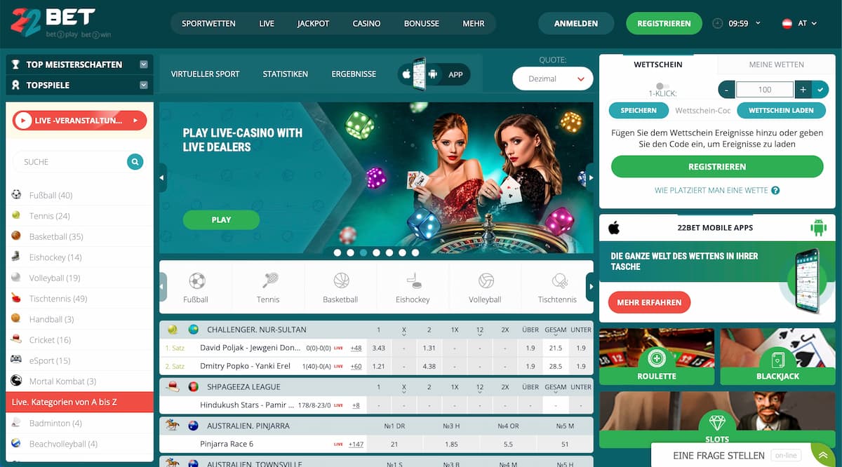 Online Wettanbieter 22bet