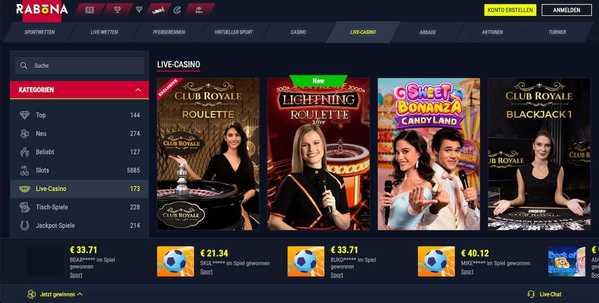 Rabona Wetten und Casino