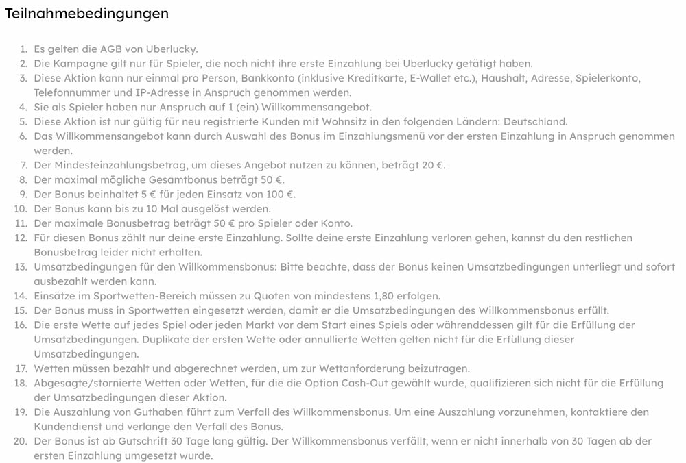 UberLucky Bonusbedingungen