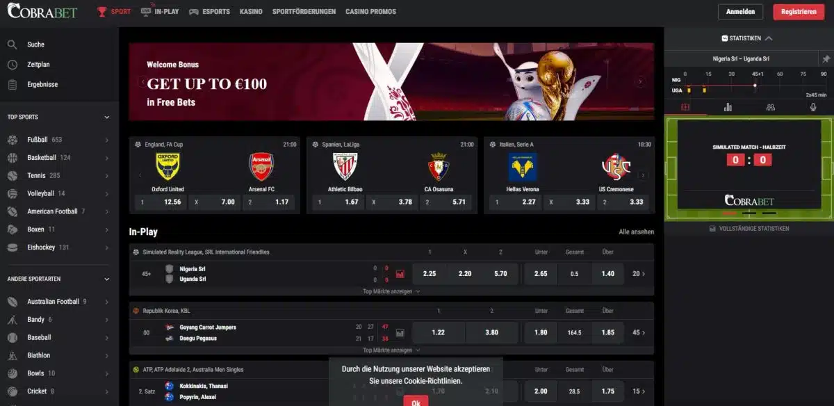 Cobrabet Sportwetten Seite
