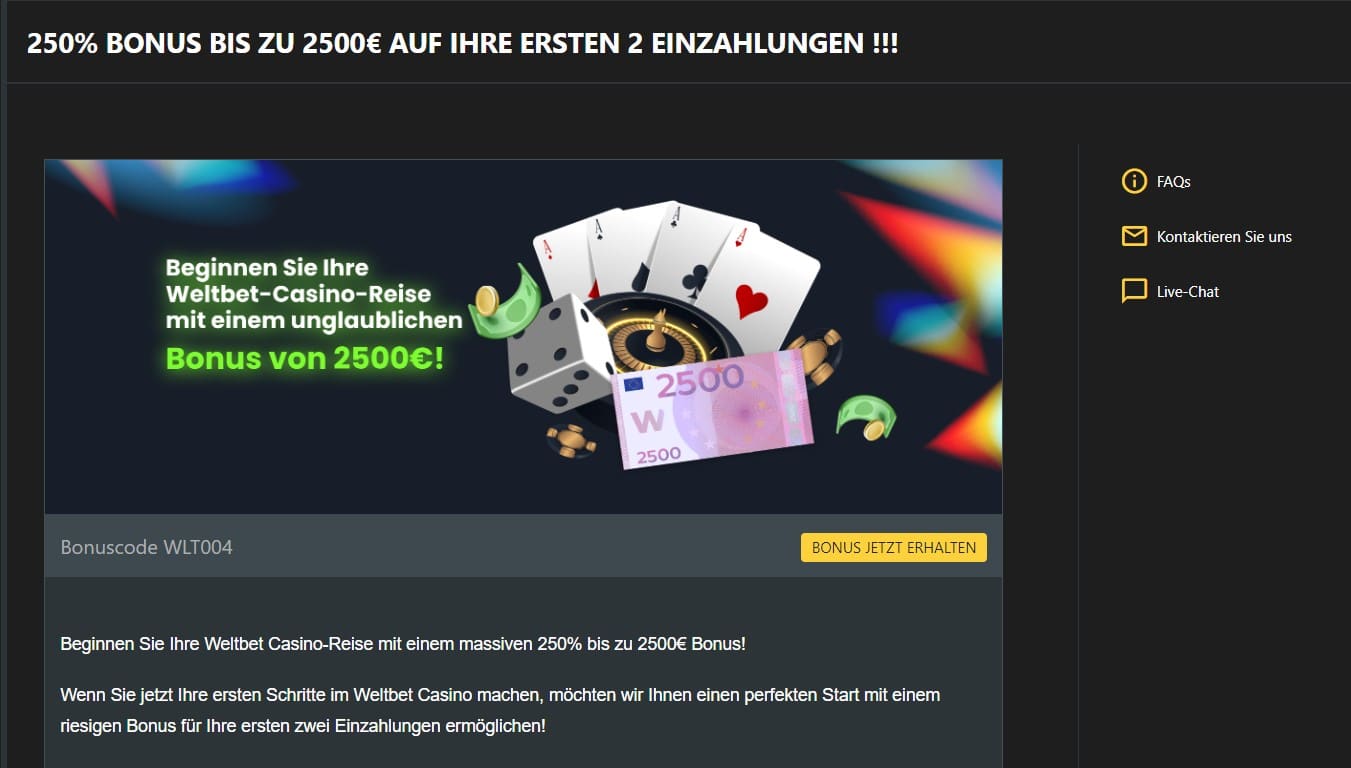 Weltbet Willkommensbonus