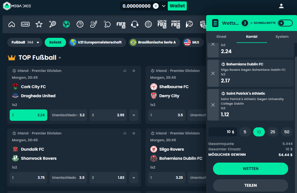 Mega Dice Wette abgeben