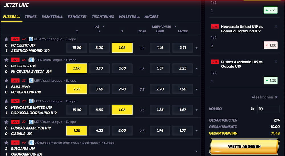 Quickwin Wetten platzieren