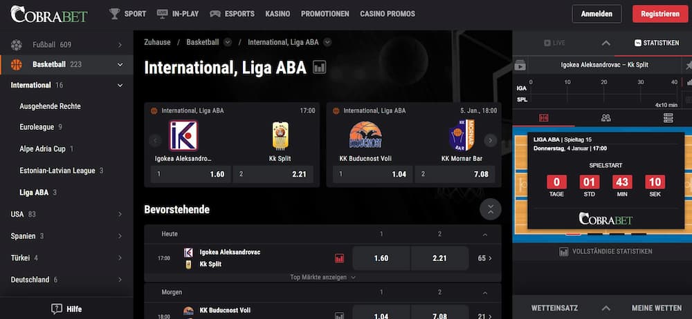 Cobrabet Basketball Wetten