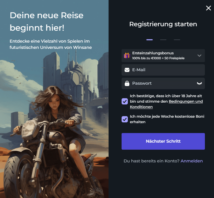 Winsane Registrierung