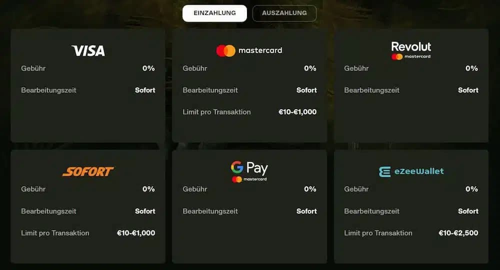 Einzahlung mit Sofortüberweisung