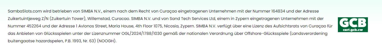 Samba Slots Glücksspiellizenz