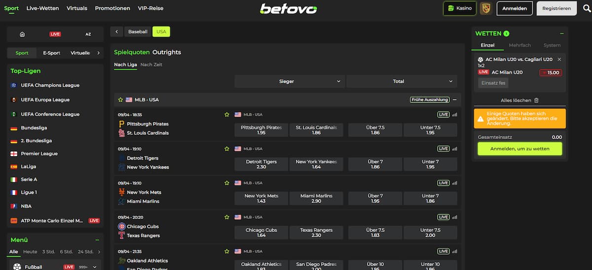 Betovo Baseball wetten